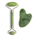 Rolo Pedra de Jade + Placa Gua Sha Massagem Facial Anti Ruga Rolinho Jade Lançamento
