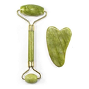 Rolo Pedra de Jade + Placa Gua Sha Massagem Facial Anti Ruga Rolinho Jade Lançamento