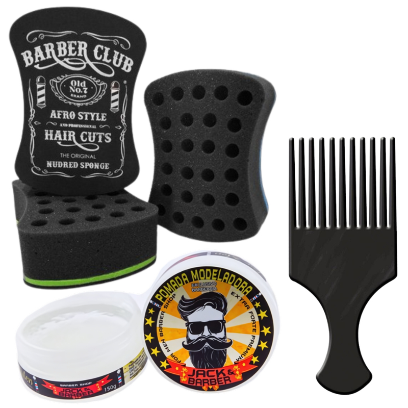 kit nudread bucha de enrola cabelo + pente garfo plastico + cera modeladora jack barber