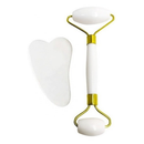 Rolo Pedra de Jade + Placa Gua Sha Massagem Facial Anti Ruga Rolinho Jade Lançamento