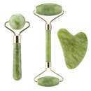 Rolo Pedra de Jade + Placa Gua Sha Massagem Facial Anti Ruga Rolinho Jade Lançamento